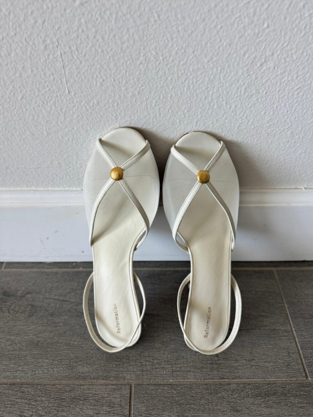 Reformation Paula Slingback Sandal Ivory Mesh Heel Size 9.5 - Picture 5 of 6